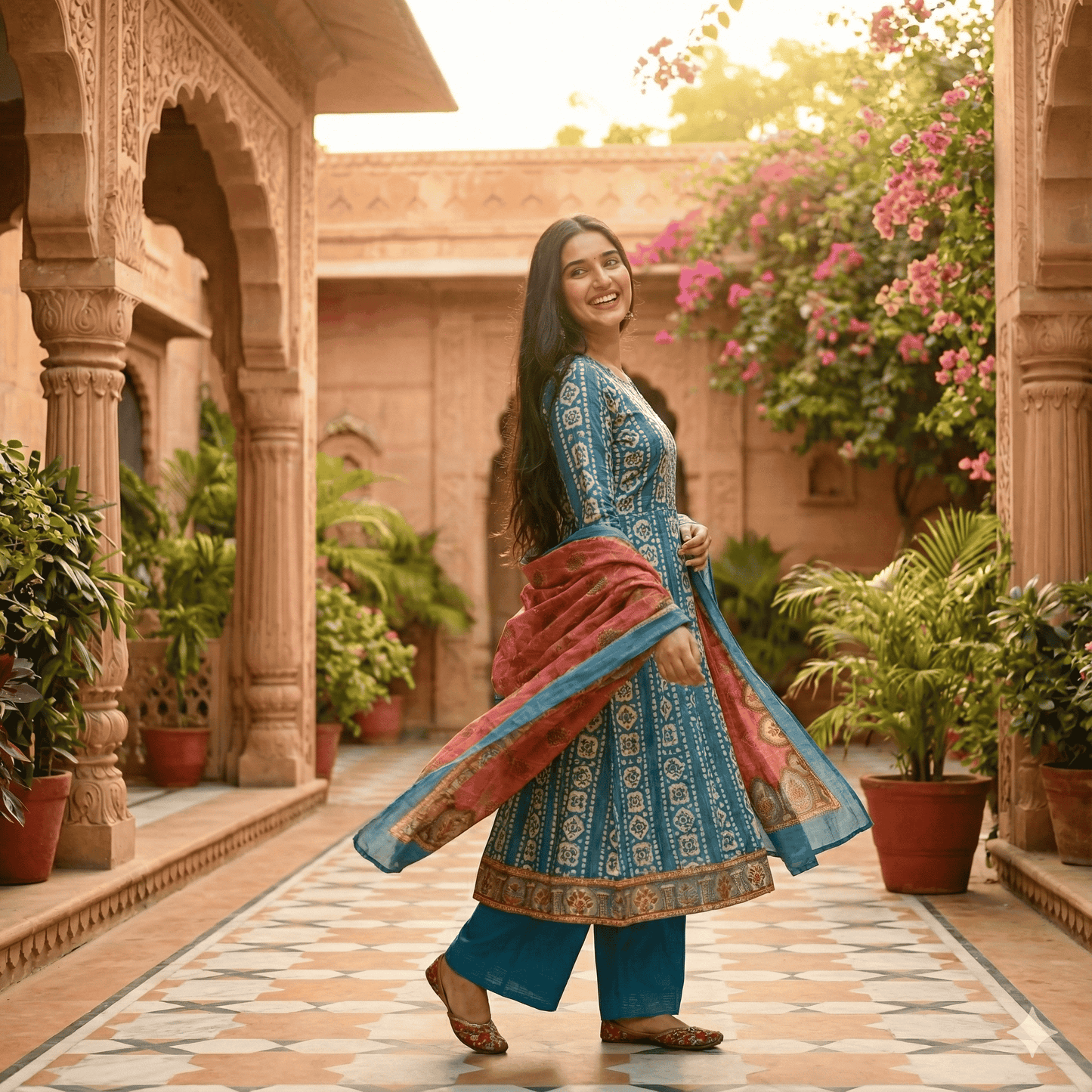 Printed Salwar Suit Material with Embroidered Dupatta