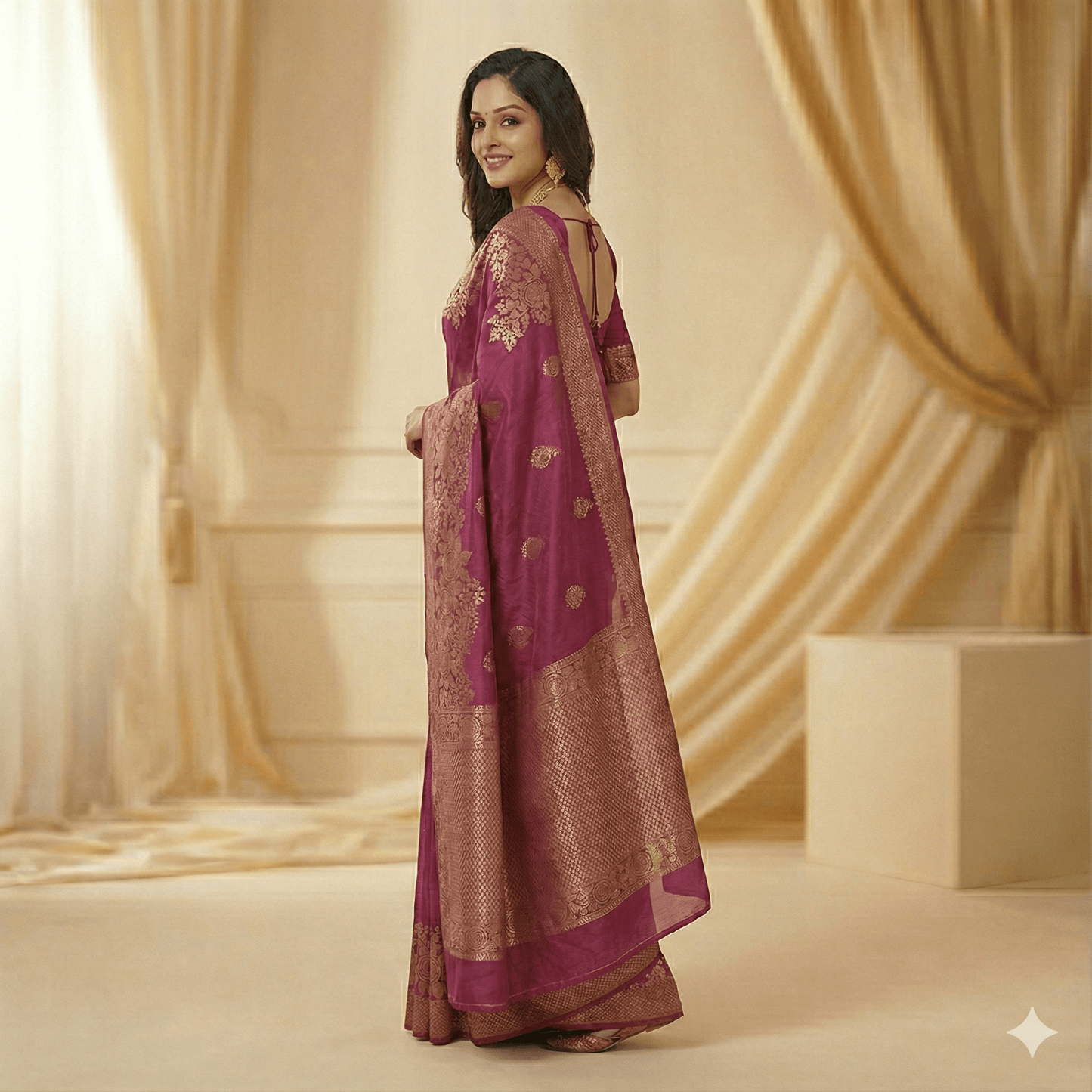 Wine Purple Silk Saree with Golden Zari Work | Traditional Banarasi Style Saree