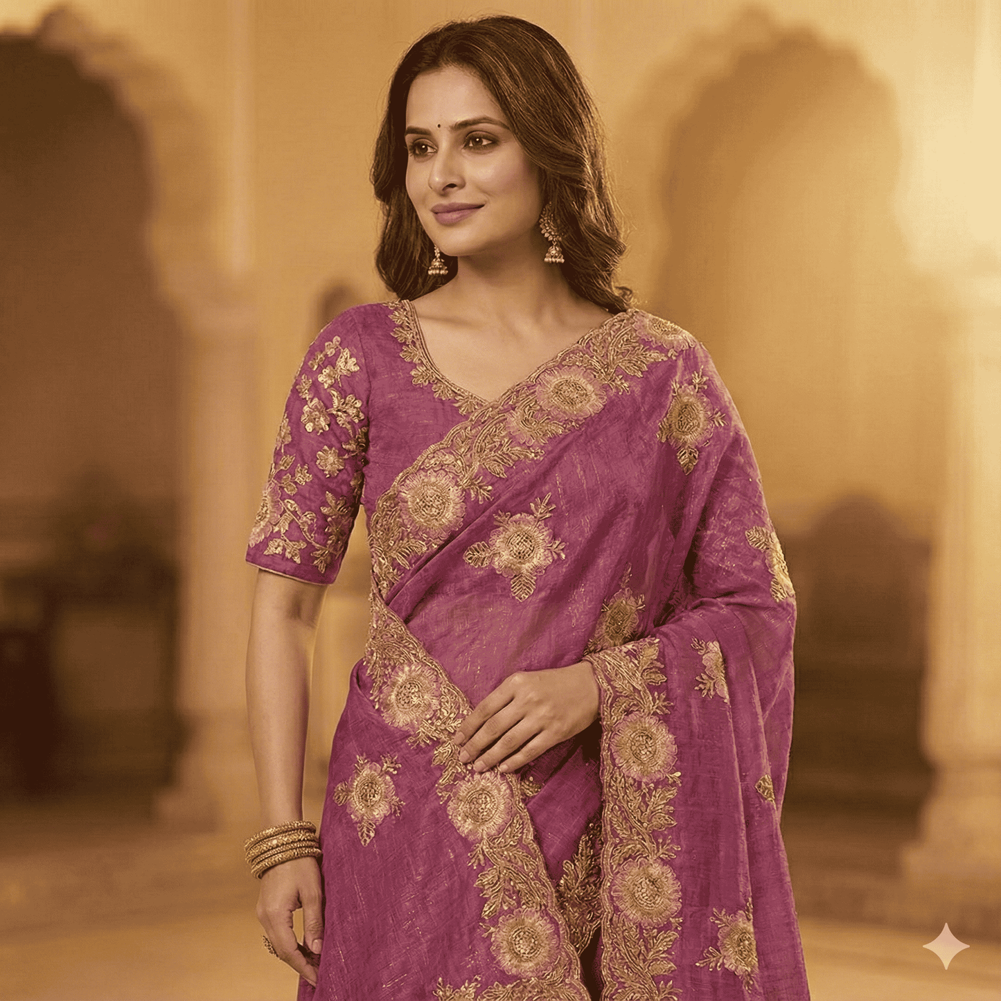 Purple Silk Saree with Heavy Golden Embroidery | Designer Wedding Saree