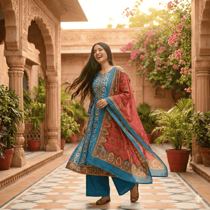 Printed Salwar Suit Material with Embroidered Dupatta