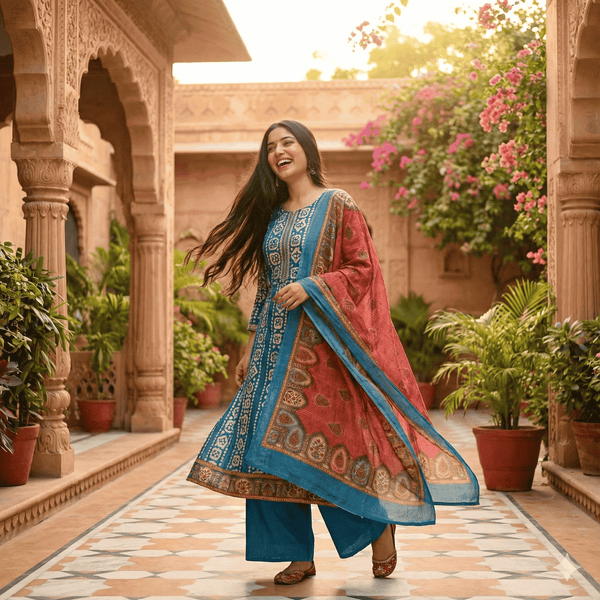 Printed Salwar Suit Material with Embroidered Dupatta