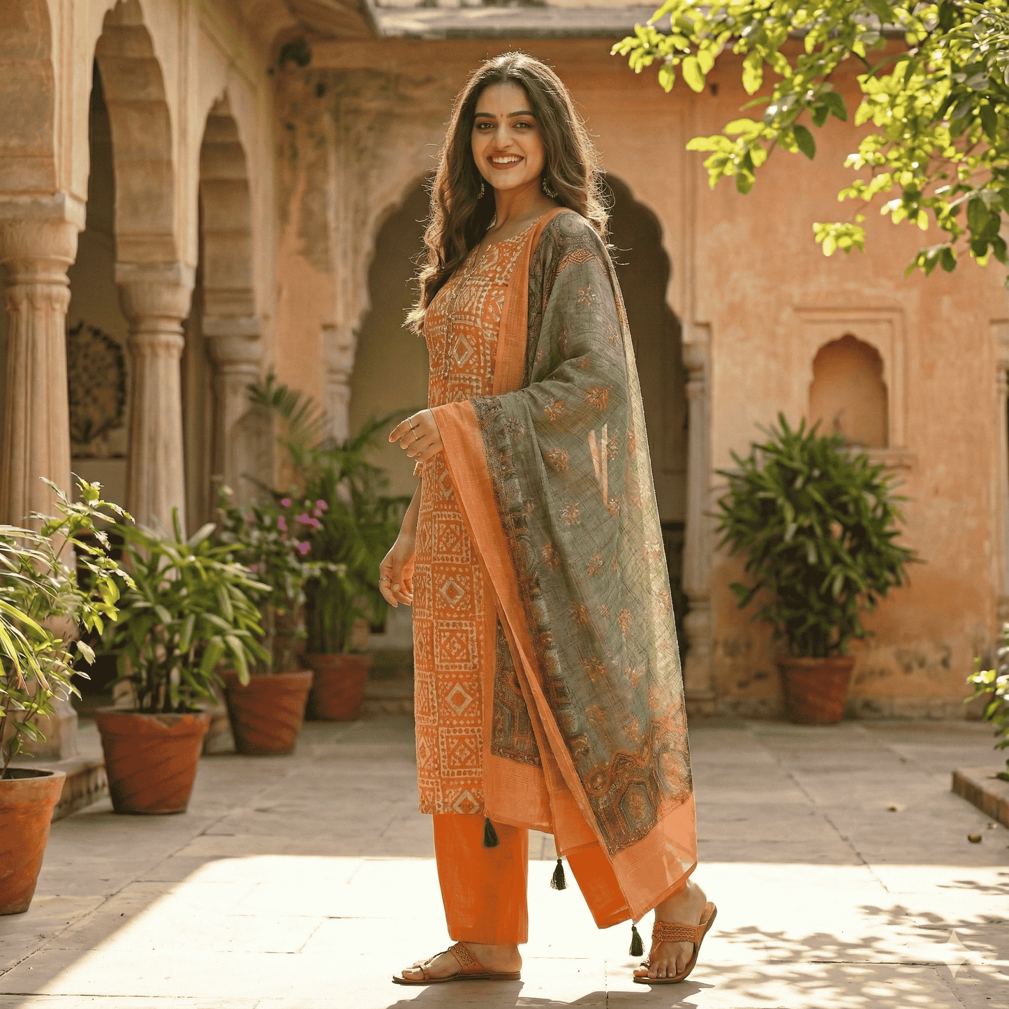 Printed Salwar Suit Material with Embroidered Dupatta