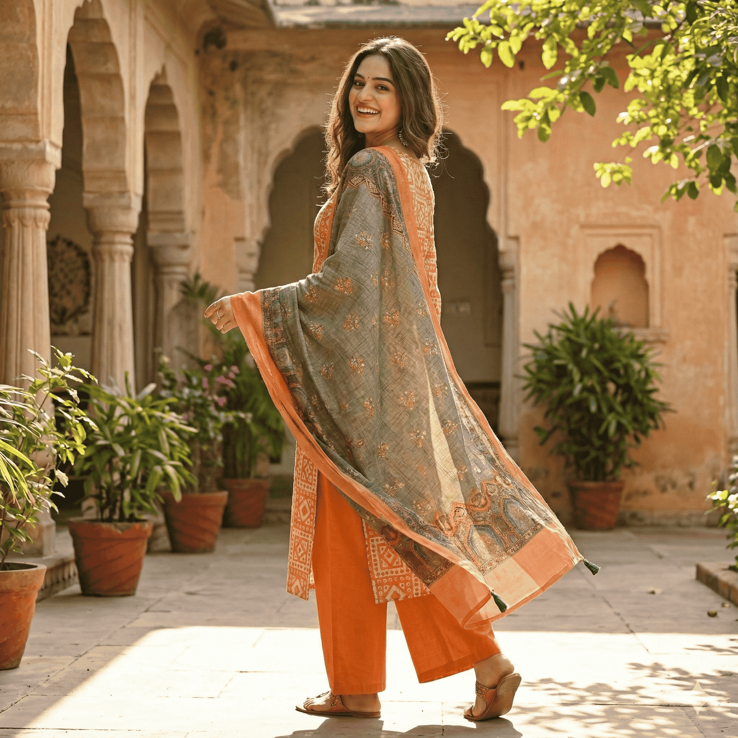 Printed Salwar Suit Material with Embroidered Dupatta