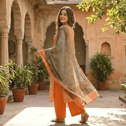 Printed Salwar Suit Material with Embroidered Dupatta