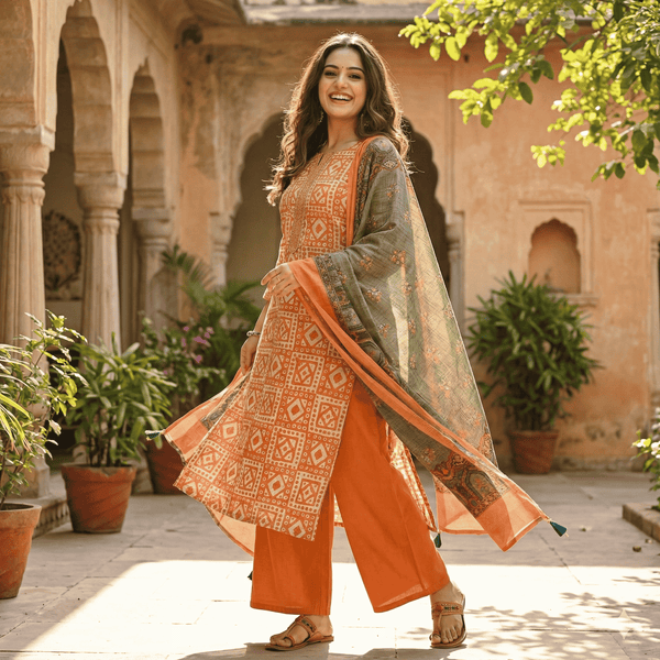 Printed Salwar Suit Material with Embroidered Dupatta