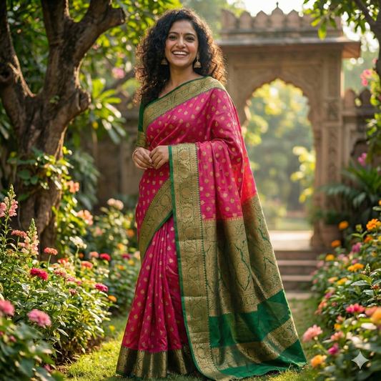 Mysore semi Silk Saree with Golden Zari Border