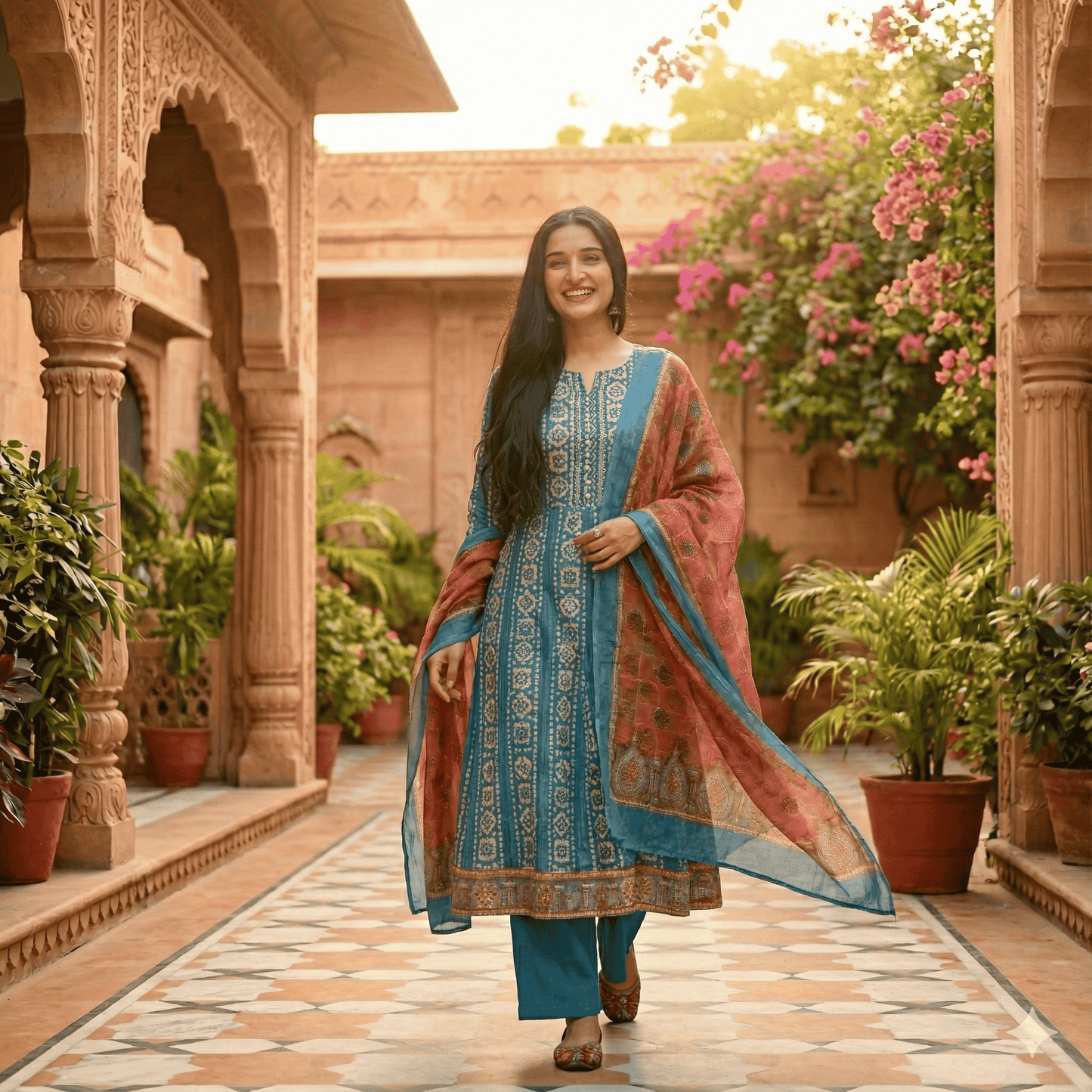 Printed Salwar Suit Material with Embroidered Dupatta