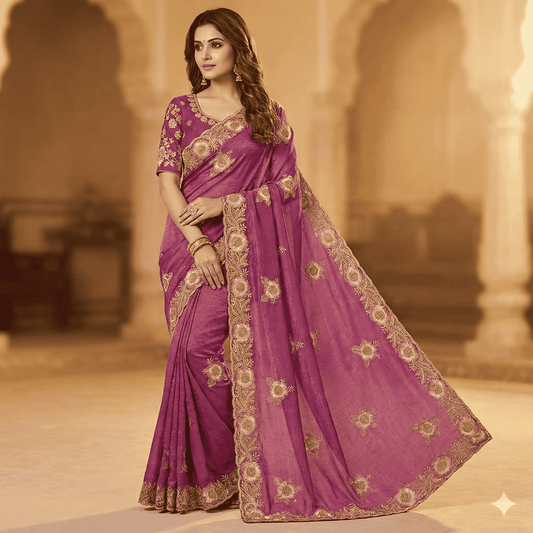 Purple Silk Saree with Heavy Golden Embroidery | Designer Wedding Saree