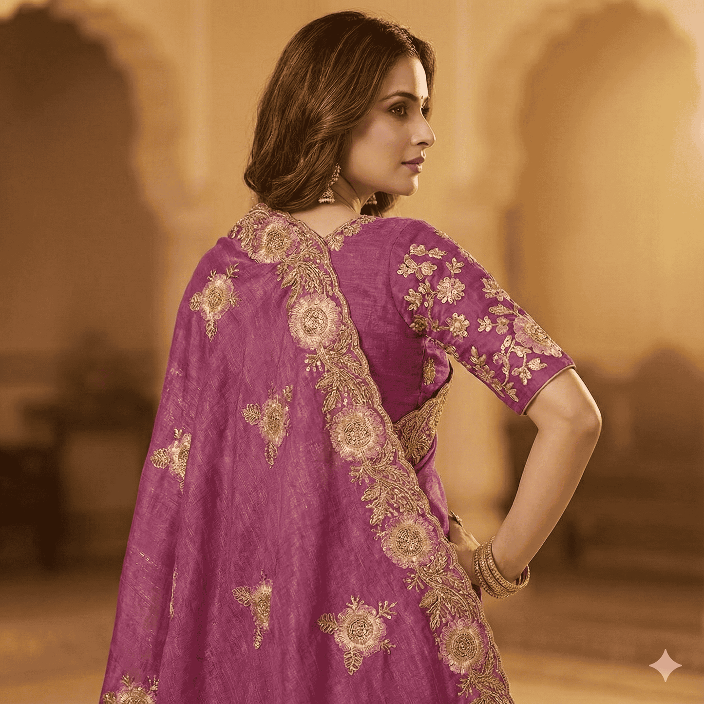Purple Silk Saree with Heavy Golden Embroidery | Designer Wedding Saree