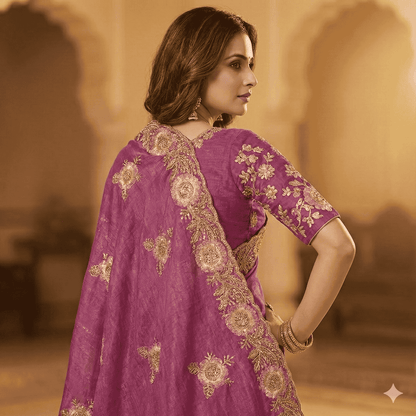 Purple Silk Saree with Heavy Golden Embroidery | Designer Wedding Saree
