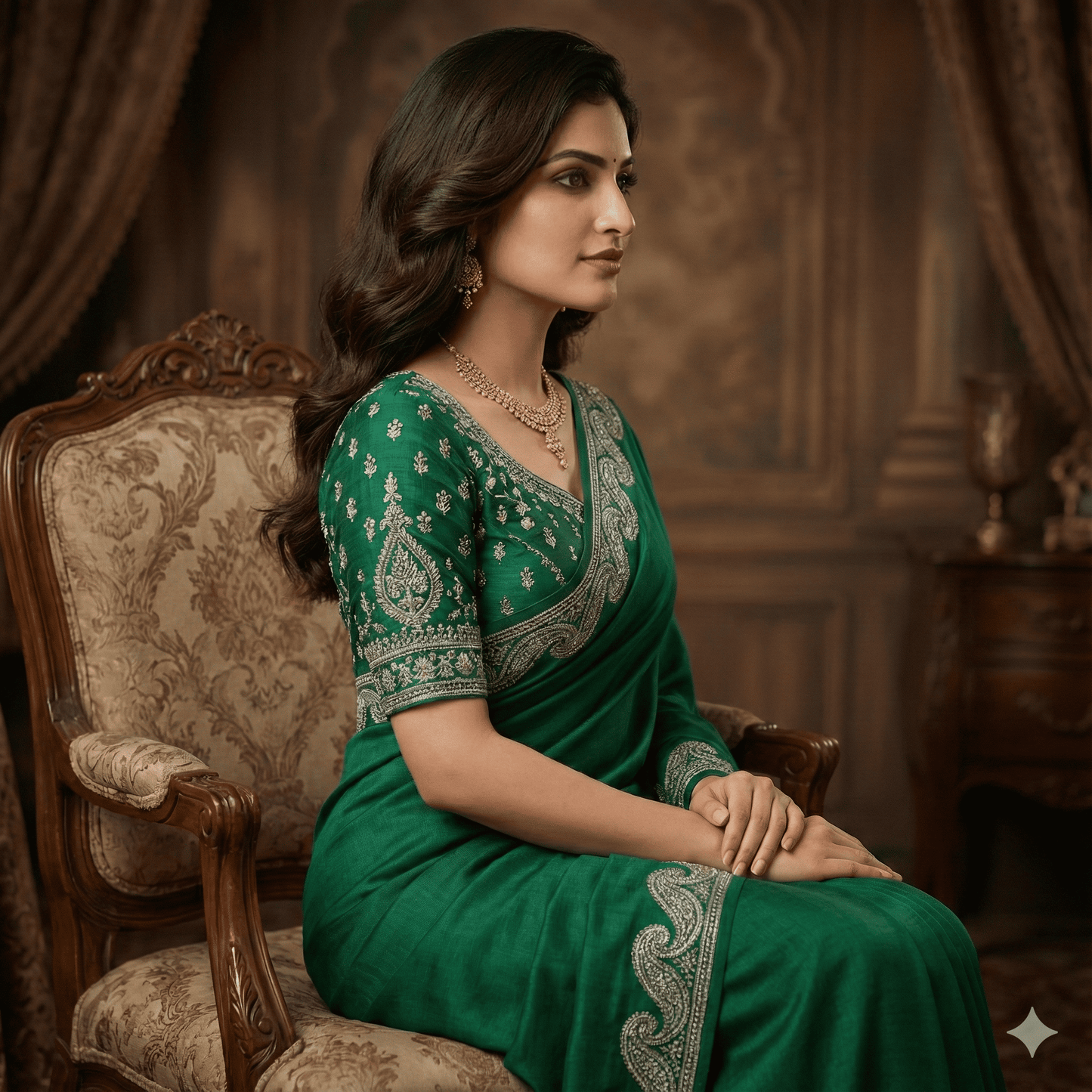 Teal Green Saree with Golden Paisley Border Embroidery - Elegant Indian Ethnic Wear