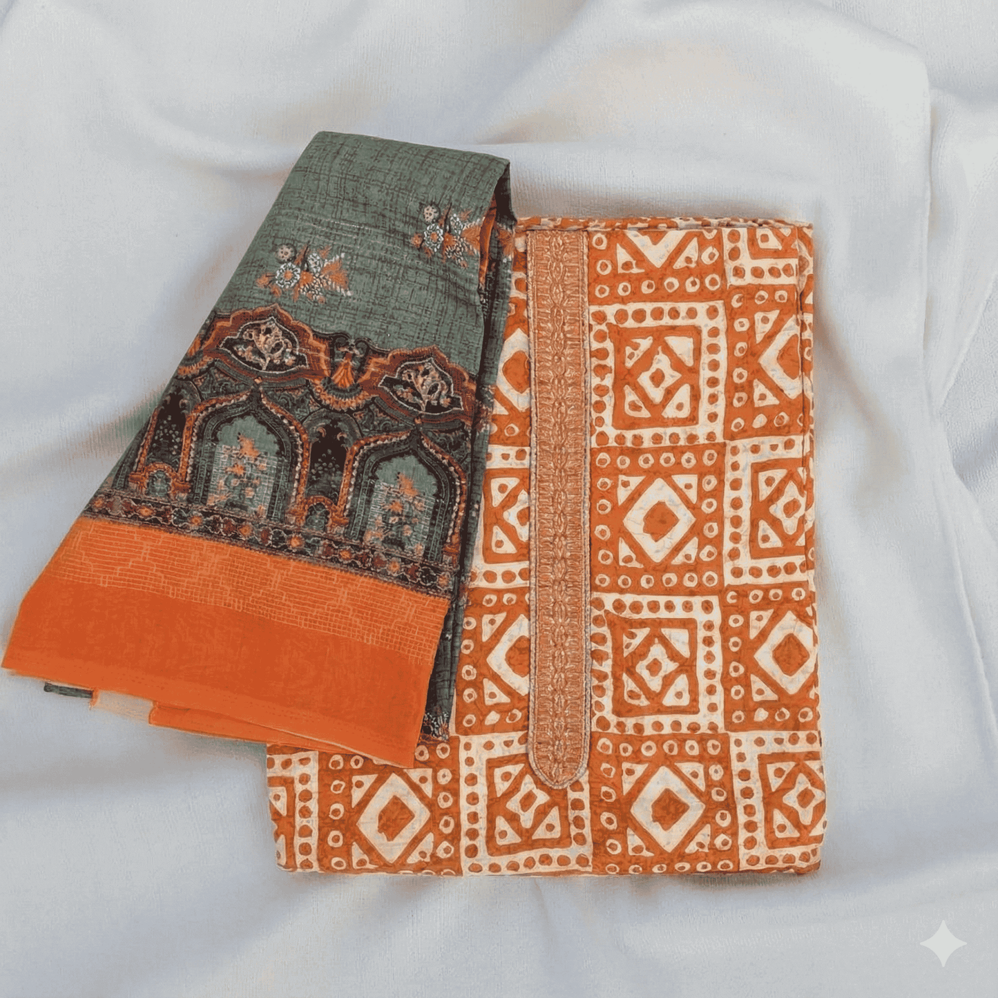 Printed Salwar Suit Material with Embroidered Dupatta