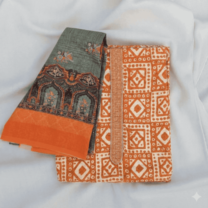 Printed Salwar Suit Material with Embroidered Dupatta