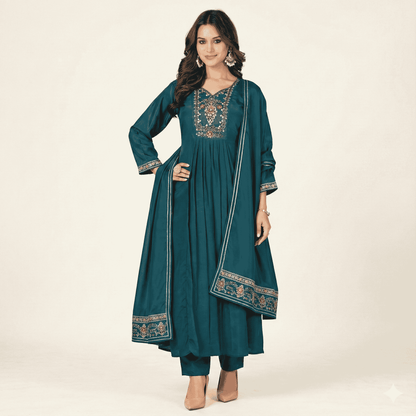 Anarkali Suit Set with Embroidered Yoke & Dupatta | Elegant Ethnic Wear