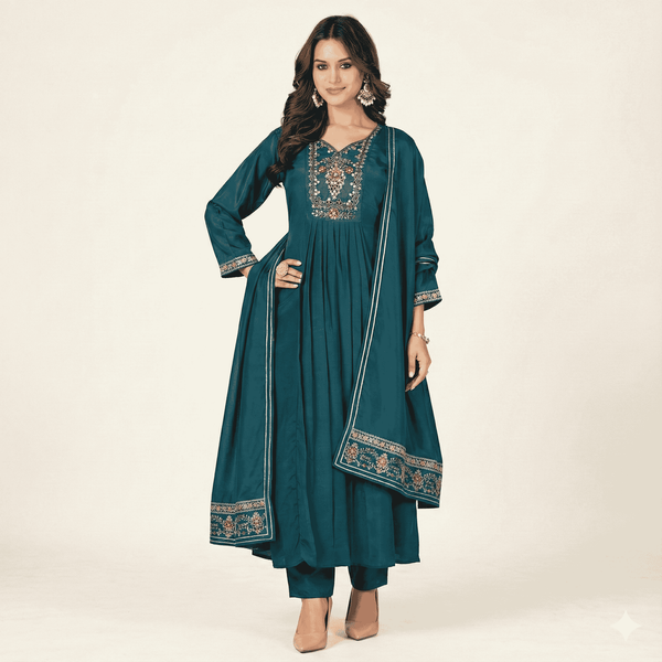 Anarkali Suit Set with Embroidered Yoke & Dupatta | Elegant Ethnic Wear