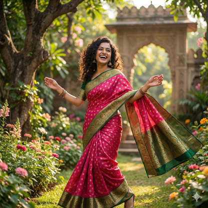 Mysore semi Silk Saree with Golden Zari Border