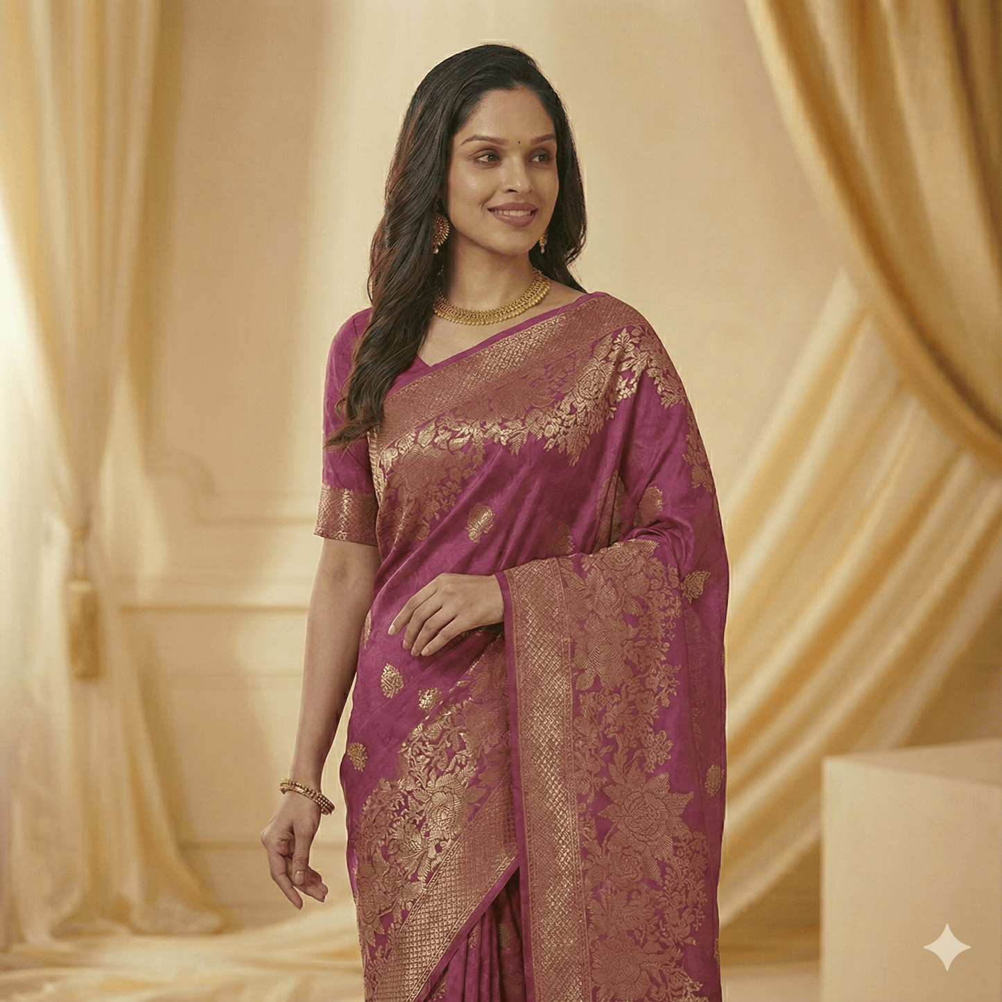 Wine Purple Silk Saree with Golden Zari Work | Traditional Banarasi Style Saree