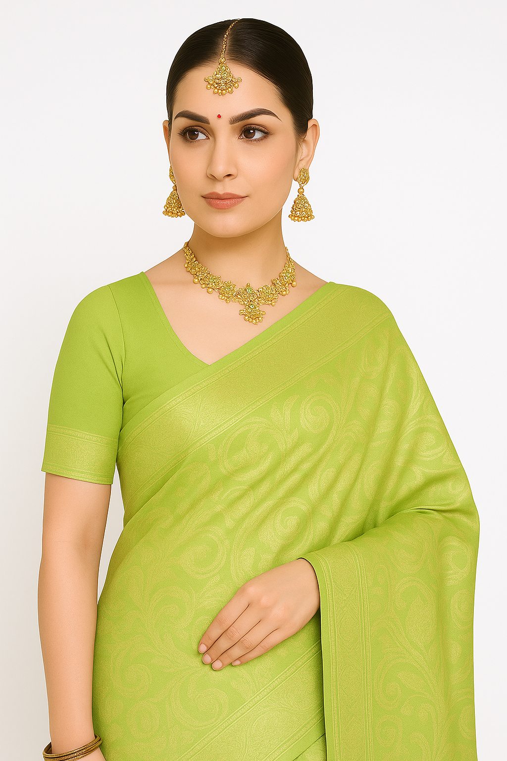 Radiant Green Cotton Silk Saree with Golden Zari Work