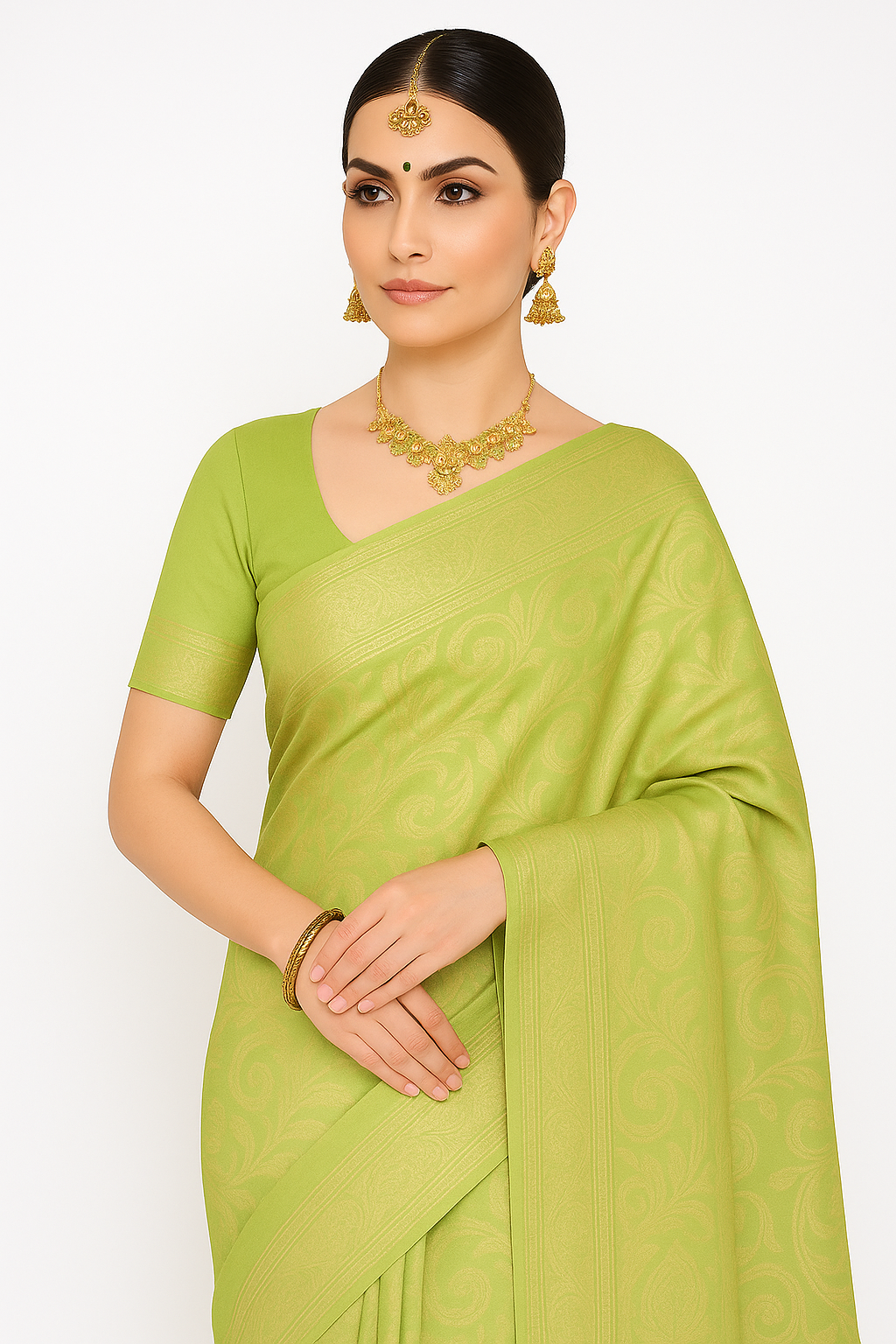 Radiant Green Cotton Silk Saree with Golden Zari Work