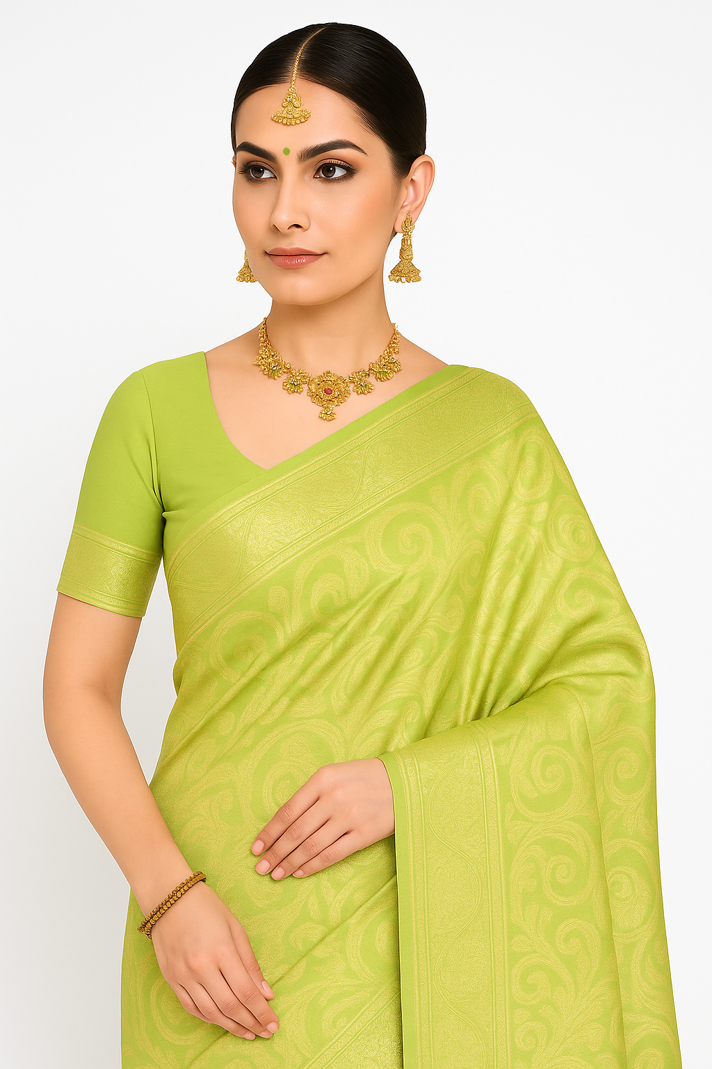 Radiant Green Cotton Silk Saree with Golden Zari Work