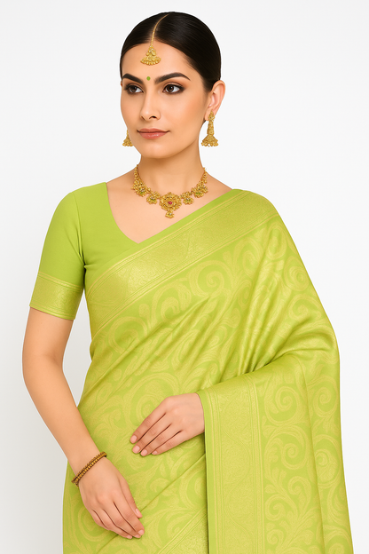 Radiant Green Cotton Silk Saree with Golden Zari Work